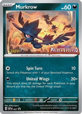 Murkrow - 021 (Prerelease) [Staff] 21 - SV Scarlet  Violet Promo Cards Holofoil